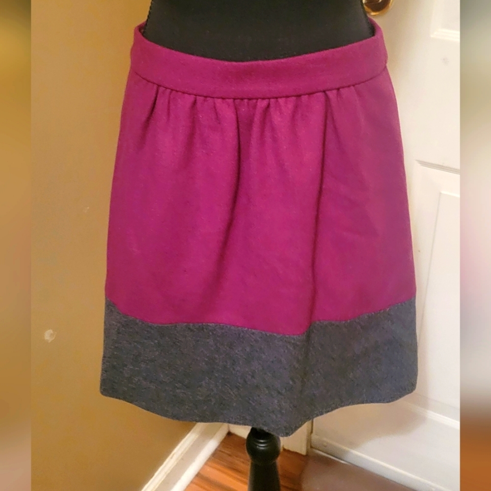 J Crew Wool Color Block Skirt, Purple& Grey, Size 4.